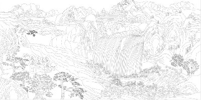 山水風景浮雕雕塑原創(chuàng)手繪設(shè)計稿