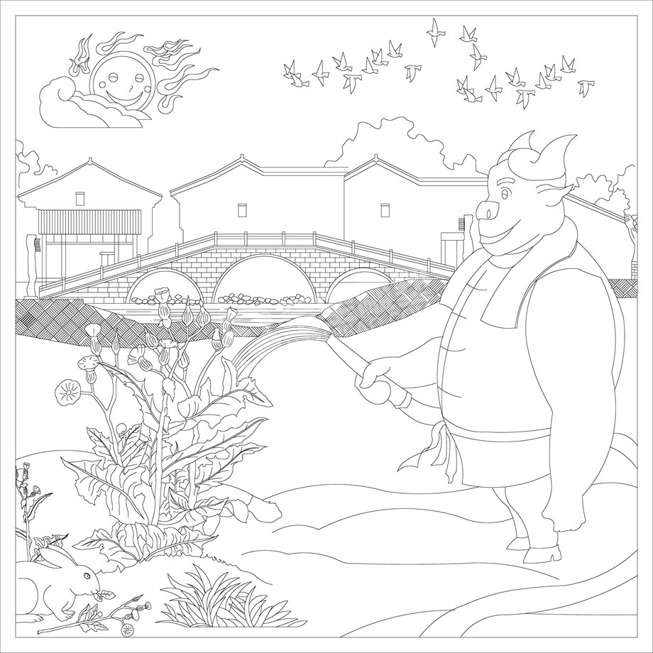 鄉(xiāng)村振興浮雕雕塑原創(chuàng)手繪設計稿